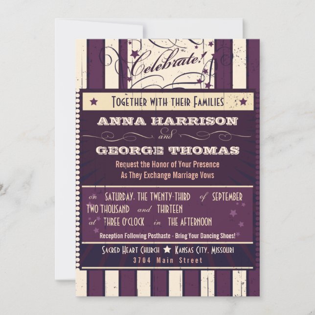 Rustic Poster: Aubergine Dream Custom Wedding Invitation (Front)