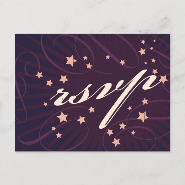 Rustic Poster: Aubergine Purple Wedding RSVP Invitation Postcard (Front)