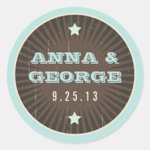 Rustic Poster: Blue & Cocoa Wedding Sticker Seal