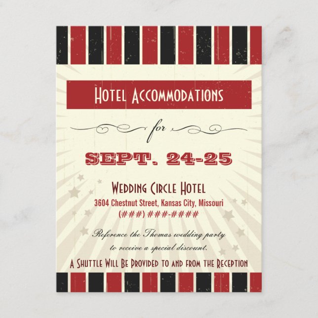 Rustic Poster: Red & Black Accommodation Enclosure Card (Front)