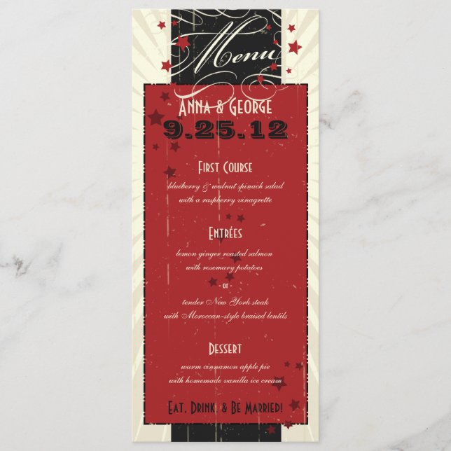 Rustic Poster: Red & Black Custom Wedding Menu (Front)