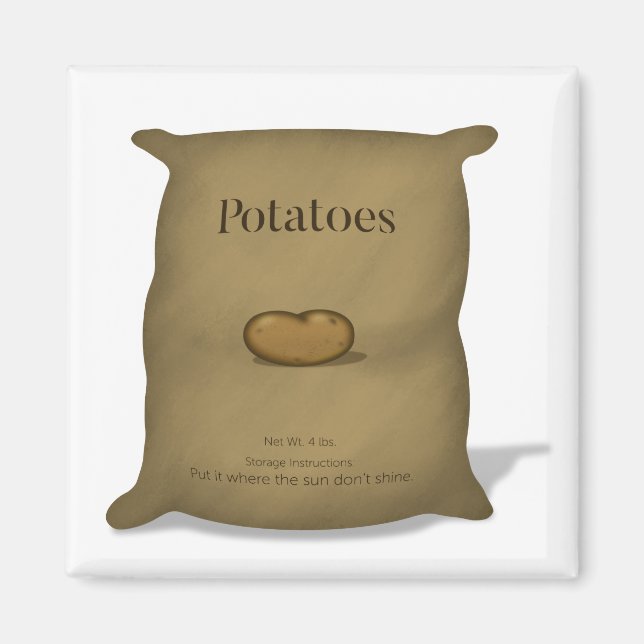Rustic Potato Sack Humourous Storage Instructions Magnet (Front)