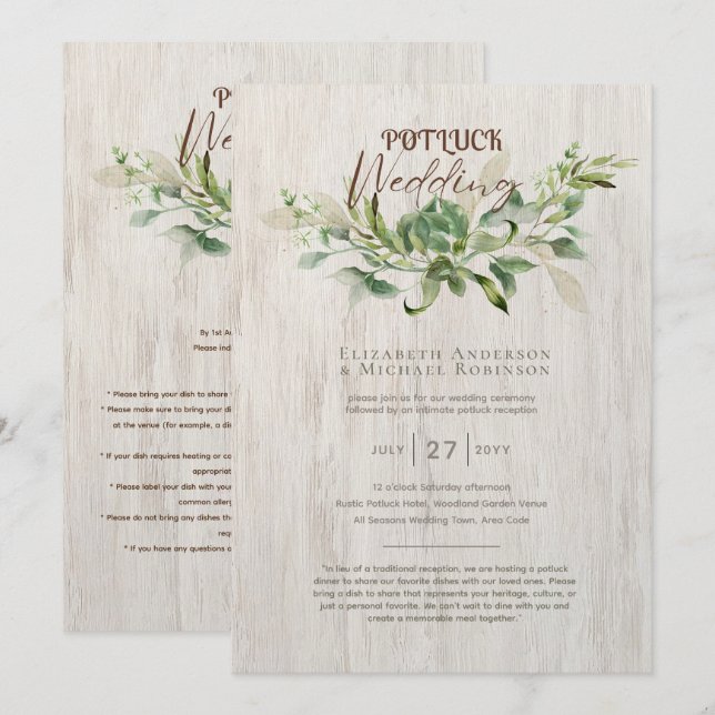 Rustic POTLUCK Wedding Invitation Template Guide (Front/Back)