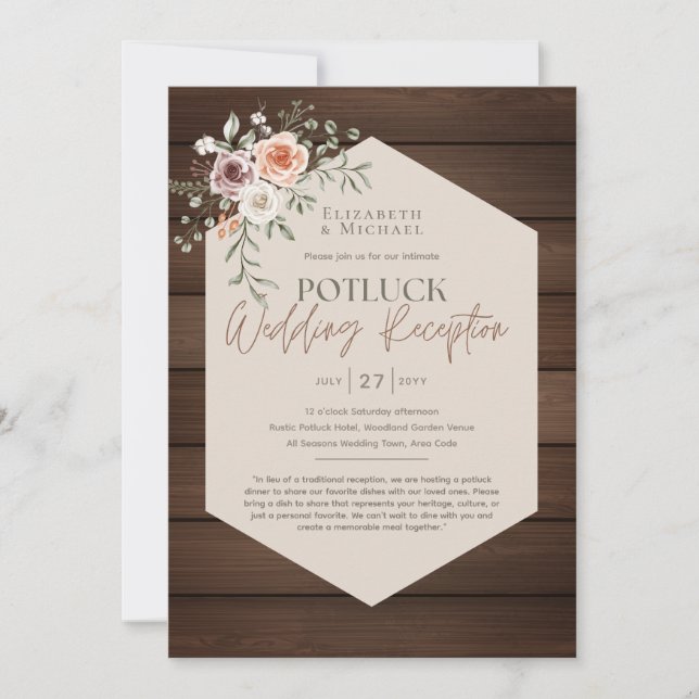 Rustic POTLUCK Wedding Invitation Template Guide (Front)