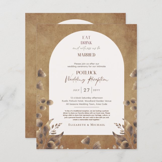 Rustic POTLUCK Wedding Reception Template Invite (Front/Back)