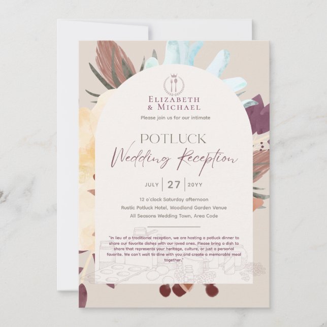 Rustic POTLUCK Wedding Reception Template Invite F (Front)