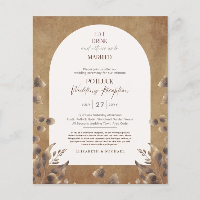 Rustic POTLUCK Wedding Reception Template Invite Flyer (Front)