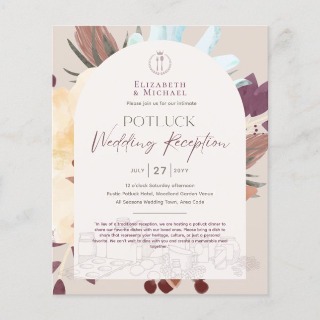 Rustic POTLUCK Wedding Reception Template Invite Flyer (Front)