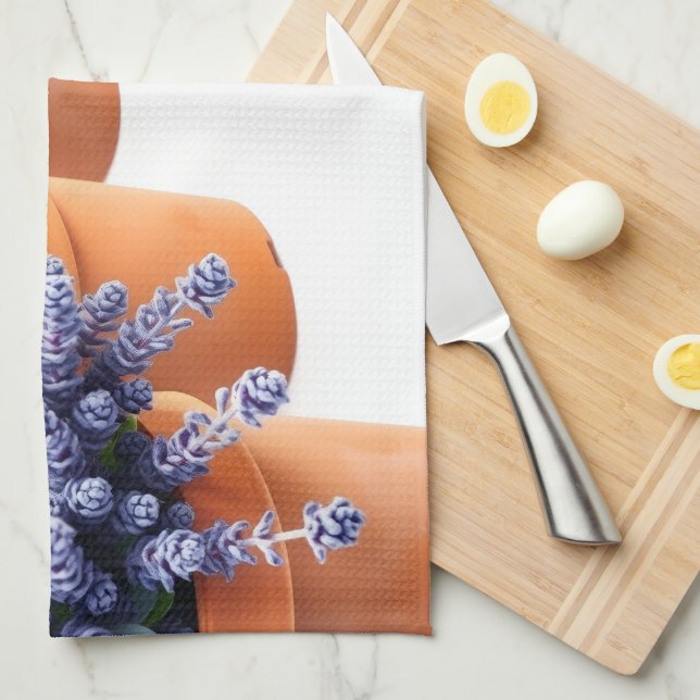 Rustic Potted Lavender Mint Sage Herbs Terracotta Kitchen Towel (Quarter Fold)