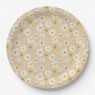Rustic Pressed Flowers Paper Plate