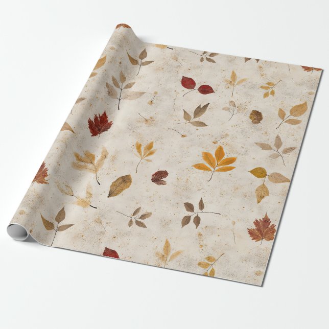 Rustic Pressed Leaves Pattern –Autumn Botanical 10 Wrapping Paper (Unrolled)
