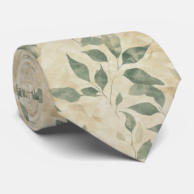 Rustic Pressed Leaves Pattern– Autumn Botanical 11 Tie (Rolled)