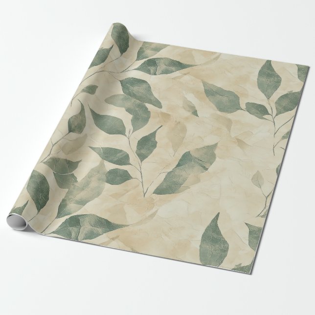 Rustic Pressed Leaves Pattern– Autumn Botanical 11 Wrapping Paper (Unrolled)