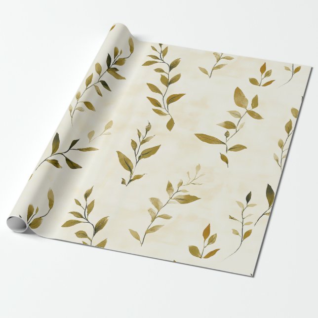 Rustic Pressed Leaves Pattern – Autumn Botanical 2 Wrapping Paper (Unrolled)