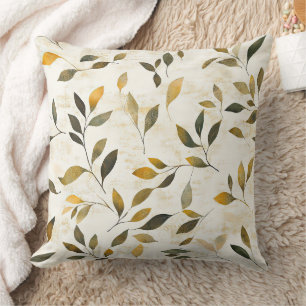 Rustic Pressed Leaves Pattern – Autumn Botanical 6 Throw Pillow