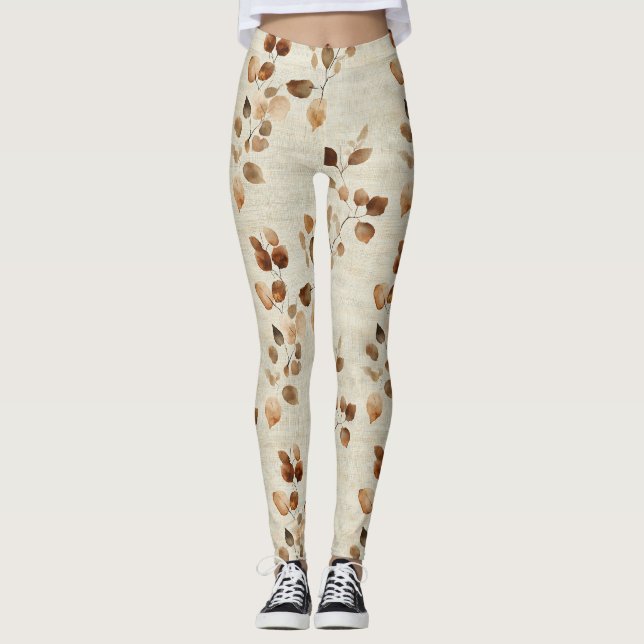 Rustic Pressed Leaves Pattern – Autumn Botanical 9 Leggings (Front)
