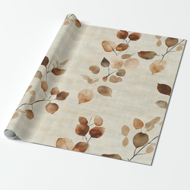 Rustic Pressed Leaves Pattern – Autumn Botanical 9 Wrapping Paper (Unrolled)