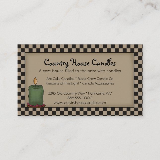 Rustic Primitive Candle Checked Business Card  (Front)