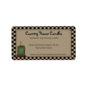Rustic Primitive Candle Checked Country Candle Label