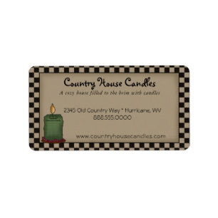 Rustic Primitive Candle Checked Country Label