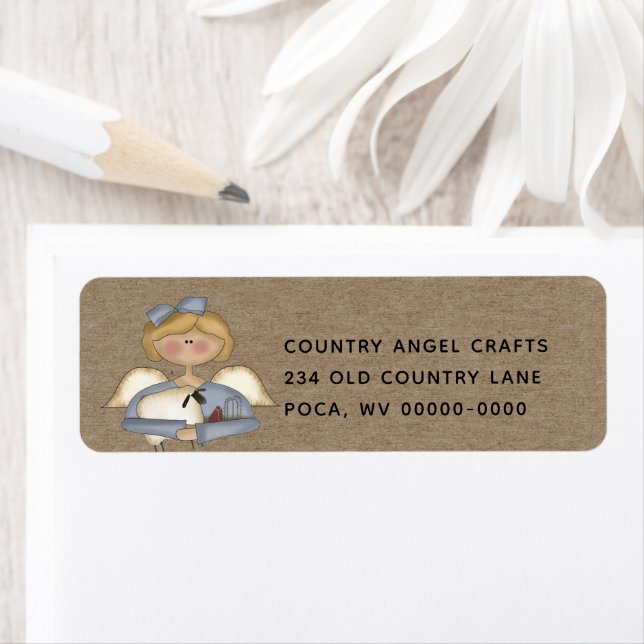 Rustic Primitive Country Angel Adresse de retour (En situation)