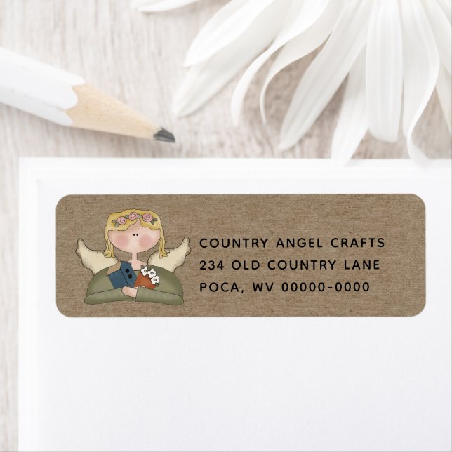 Rustic Primitive Country Angel Adresse de retour L (En situation)