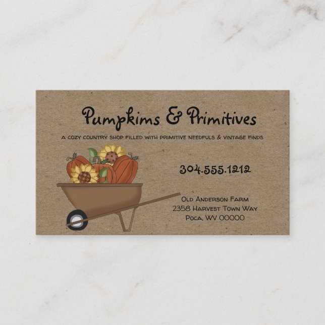 Rustic Primitive Fall Pumpkins and Sunflowers  Business Card (Front)