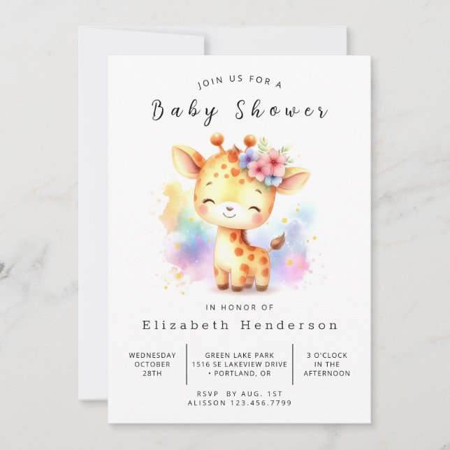  Rustic Printable Giraffe Baby Shower Invitation (Front)