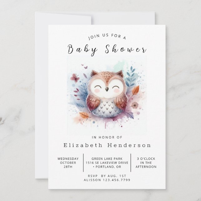 Rustic Printable Owl Baby Shower Invitation (Front)