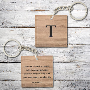 Rustic Psalm 86:15 Scripture Customized Monogram Keychain