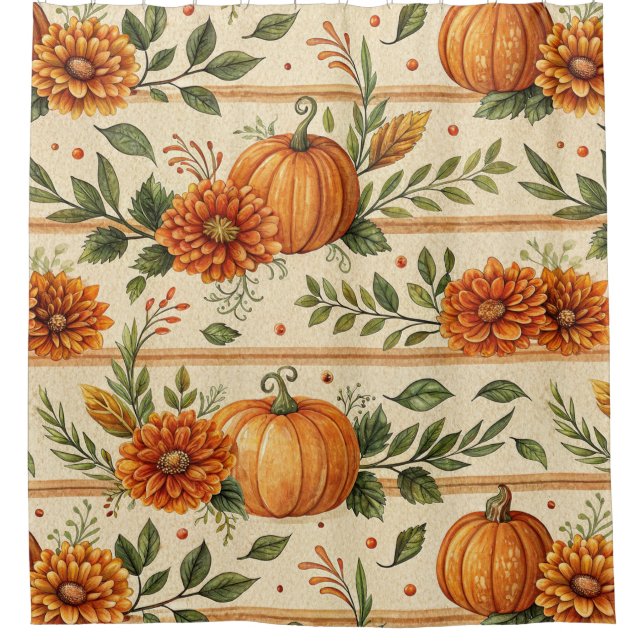 Rustic Pumpkin and Chrysanthemum Autumn Pattern (Front)