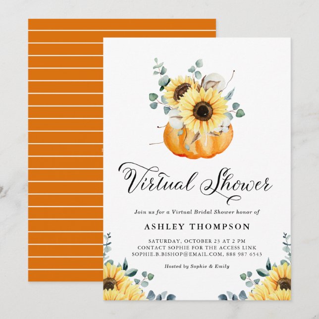 Rustic Pumpkin and Sunflower Virtual Bridal Shower Invitation (Front/Back)