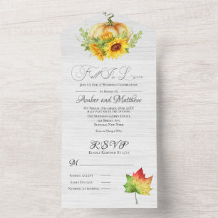 Rustic Pumpkin and Sunflowers Wedding  All In One  Invitation