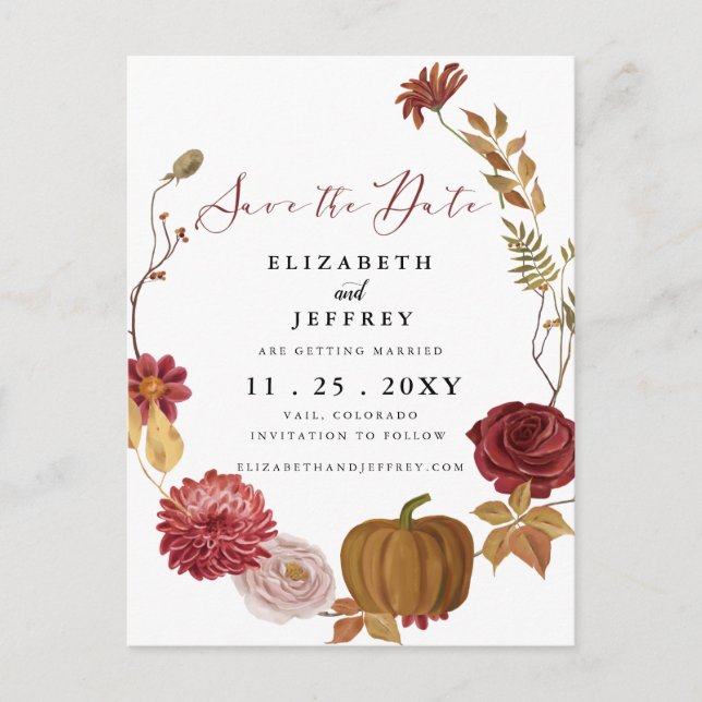 Rustic Pumpkin Autumn Fall Save The Date   Announcement Postcard (Front)