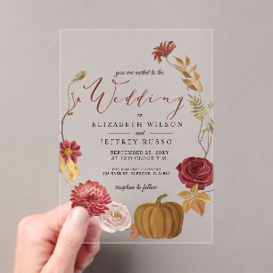 Rustic Pumpkin Autumn Fall Wedding Acrylic Invitations