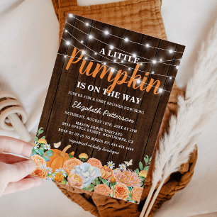 Rustic Pumpkin Baby Shower   Fall Floral Invitation
