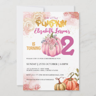 Rustic Pumpkin Birthday Glitter Watercolor Invitation