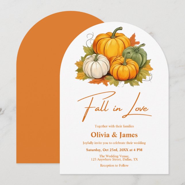 Rustic Pumpkin Burnt Orange Fall in Love Wedding Invitation (Front/Back)
