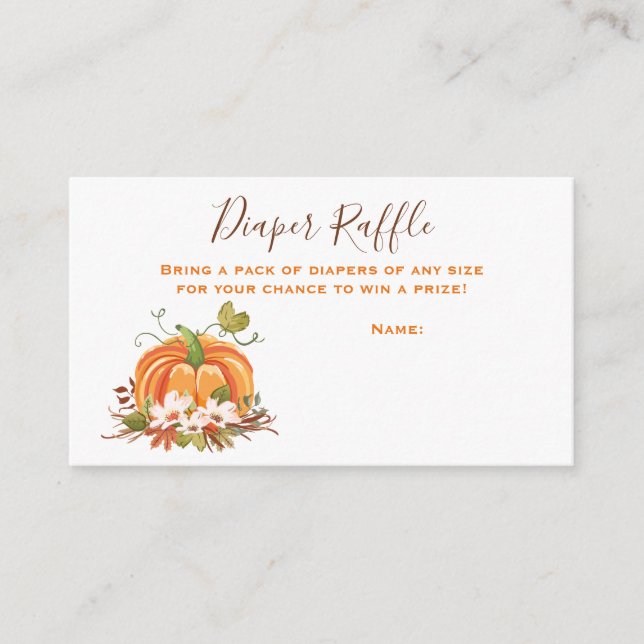 Rustic Pumpkin Diaper Raffle Card Fall Autumn (Front)