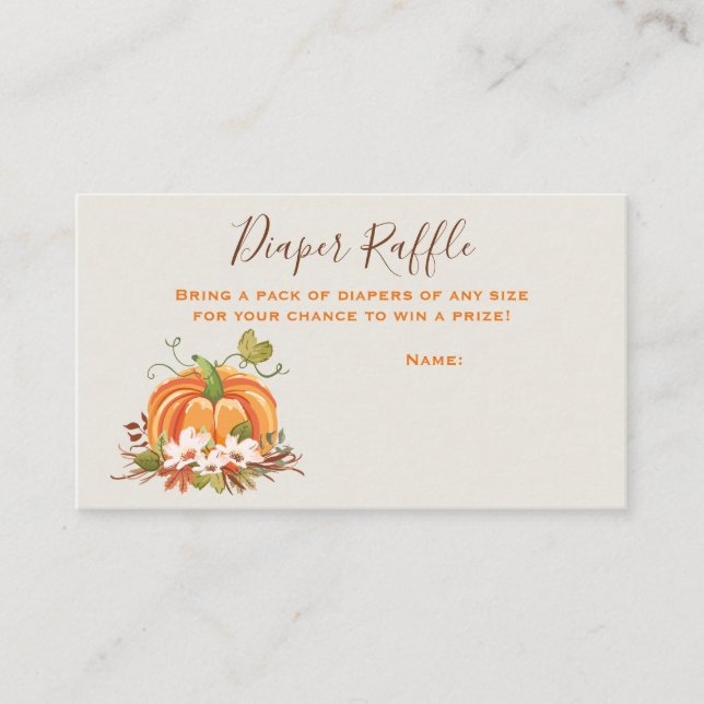Rustic Pumpkin Diaper Raffle Card Fall Autumn (Front)