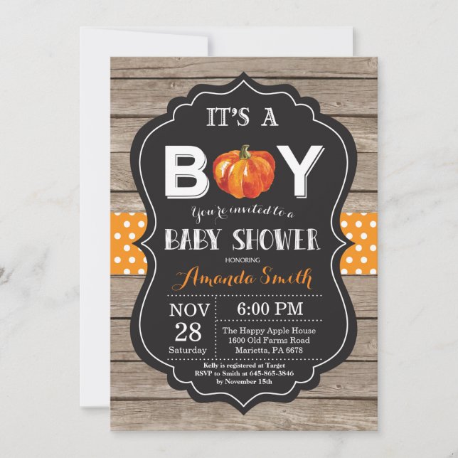 Rustic Pumpkin Fall Baby Shower Invitation Card (Front)