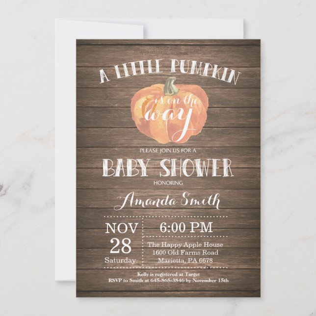 Rustic Pumpkin Fall Baby Shower Invitation Card (Front)