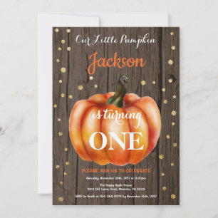 Rustic Pumpkin Fall Birthday Invitation Gold