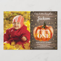 Rustic Pumpkin Fall Birthday Invitation Gold