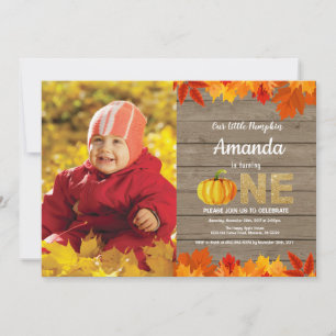 Rustic Pumpkin Fall Birthday Invitation Gold