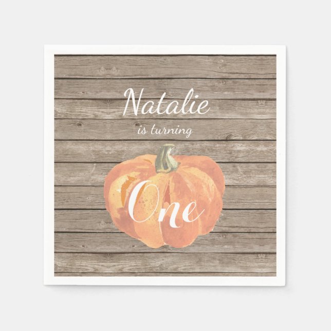 Rustic Pumpkin Fall First Birthday Party Napkin (Front)