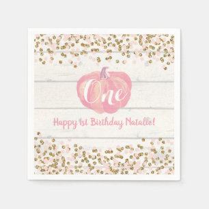 Rustic Pumpkin Fall First Birthday Party Pink Napkin