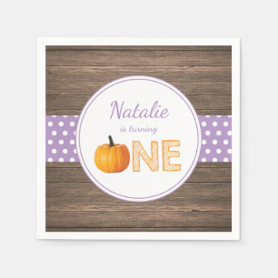 Rustic Pumpkin Fall First Birthday Party Purple Napkin