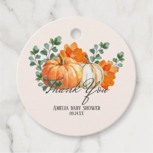 Rustic Pumpkin Fall floral autumn Baby Shower Favour Tags