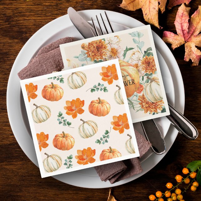 Rustic Pumpkin Fall floral autumn Baby Shower  Napkin (Creator Uploaded)